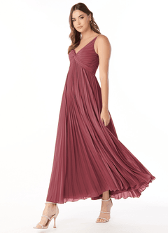 Azazie Raychelle Bridesmaid Dresses Merlot A-Line V-Neck Chiffon Dress image3