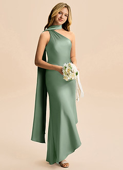 Azazie Briony Junior Etui Plissee Stretch-Satin Kleid Matcha image4