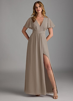 Azazie Zaniah Abiti da Damigella Abito A-Line in Chiffon Taupe image1