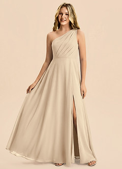 Azazie Phaedra Junior Champagne A-Line Pleated Chiffon Dress image1