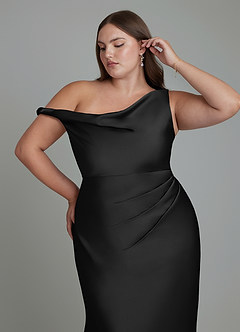 Azazie Emerson Bridesmaid Dresses Black Mermaid Off the Shoulder Stretch Satin Dress image12