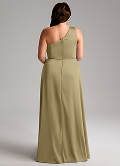 Azazie Brooke Bridesmaid Dresses Moss Green A-Line One Shoulder Stretch Satin Dress image9