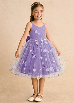 Azazie Junebug Flower Girl Dresses Tahiti Ball-Gown Spaghetti Strap Tulle Dress image5