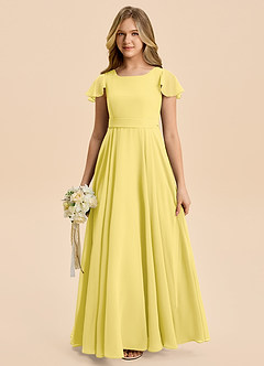 Azazie Cady Junior Canary A-Line Pleated Chiffon Dress image1
