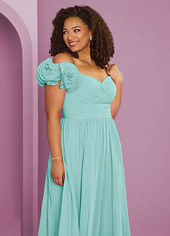 Barbie ♥ Azazie Jurken voor bruidsmeisjes Converteerbaar Jurk van Chiffon met A-Lijn Off the Shoulder Aqua image13