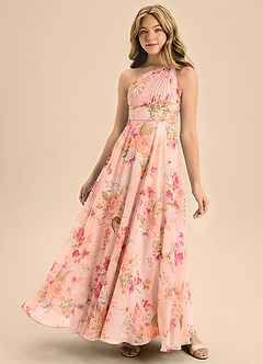 Azazie Charlize Junior Abito A-Line in Chiffon Plissettato Abstract Bouquet Floral image1