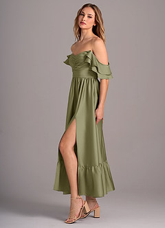 Azazie Anaya Final Sale Dusty Blue A-Line Sweetheart Neckline Stretch Satin Convertible Dress image4
