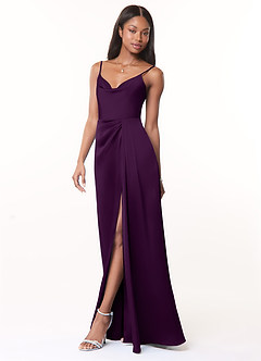 Azazie Brielle Bridesmaid Dresses Grape A-Line Cowl Spaghetti Straps Stretch Satin Dress image3