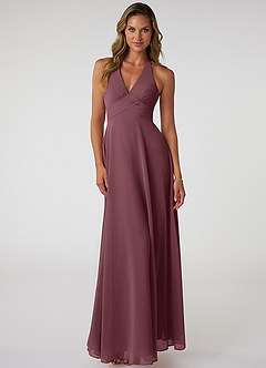 Azazie Tessie Robes de demoiselle d'honneur Robe Trapèze en Mousseline de soie Col V plissé Sangria image1