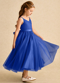 Azazie Patootie vestidos de niña de las flores Vestido de Azul Real de Tul de Corte En A con Tirante Espagueti image4