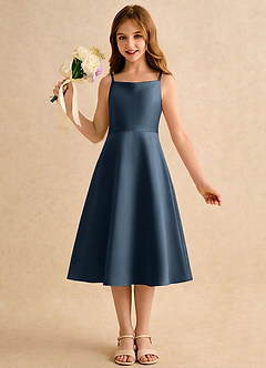 Azazie Jaella Girls Formal Blomsterpigekjoler A-Line Plisseret Mat satin Te-længde Kjole image4