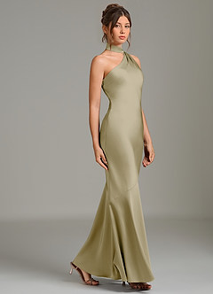 Azazie Jalissa Bridesmaid Dresses Moss Green Mermaid One Shoulder Stretch Satin Dress image4