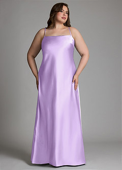 Azazie Jaleesa Robes de demoiselle d'honneur Robe Fourreau en Satin extensible Col haut Lilas image15