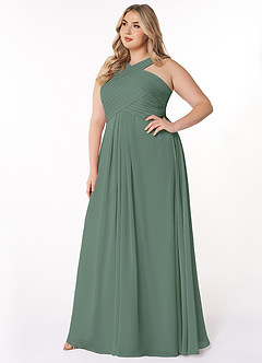 Azazie Kaleigh Bridesmaid Dresses Eucalyptus A-Line Pleated Chiffon Dress image9