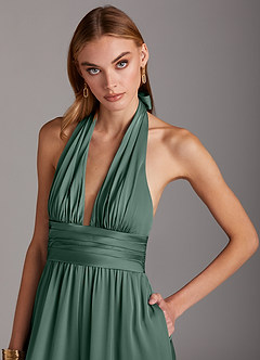 Azazie Oli Bridesmaid Dresses Eucalyptus Pleated Stretch Satin Jumpsuit image6