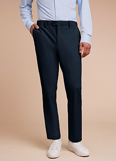 front Vincent Bleu Marine Pantalon habillé structuré et extensible