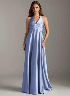 Azazie Tessie Bridesmaid Dresses Ice A-Line Pleated Stretch Satin Dress image3