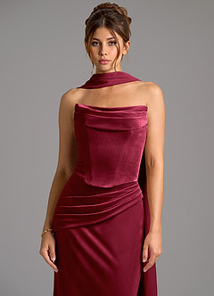 Azazie Sorrel Robes de demoiselle d'honneur Robe Sirène Convertible en velours Corset Bourgogne image5