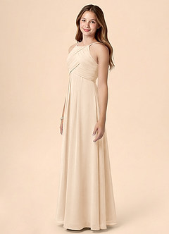 Azazie Ginny Junior Robe Trapèze en Mousseline de soie Plissée Albâtre Blanc image3