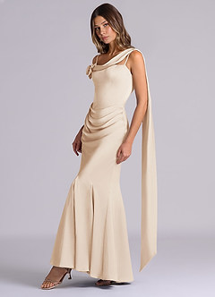 Azazie Inara Suknie dla druhen Syrena Pofałdowany Satyna elastyczna Do ziemi Sukienka image4