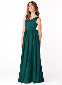 Azazie Hathaway Junior Peacock A-Line Bow Matte Satin Dress image4