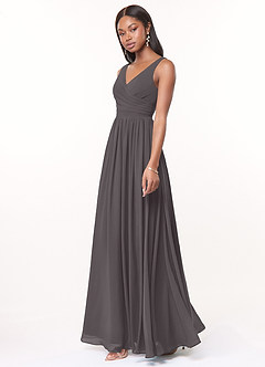 Azazie Keyla Bridesmaid Dresses Steel Grey A-Line V-Neck Pleated Chiffon Dress image3