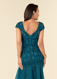 Azazie Romy Mother of the Bride Dresses Ink Blue Mermaid V-Neck Sequins Tulle Dress image6