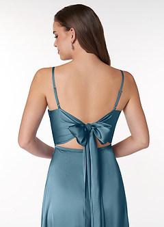 Azazie Alexandria Final Sale Agave A-Line Bow Stretch Satin Dress image6