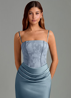 Azazie Emilia Bridesmaid Dresses Dusty Blue Mermaid Strapless Stretch Satin Dress image6