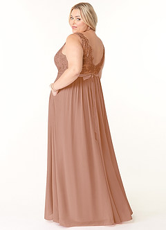 Azazie Elly Bridesmaid Dresses Champagne Rose A-Line Lace Scoop Neck Chiffon Dress image9