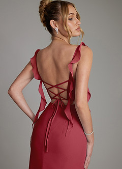 Azazie Jessamine Bridesmaid Dresses Pomegranate Mermaid Corset Chiffon Dress image2