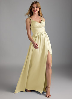 Azazie Chanel Final Sale Lemon Sorbet A-Line Pleated Stretch Satin Dress image6