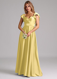 Azazie Leilani Bridesmaid Dresses Canary A-Line Ruched Stretch Satin Dress image7