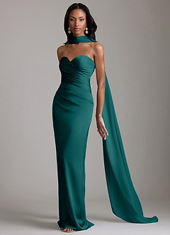 Azazie Sonora Vestidos de damas de honor Vestido de Pavo Real de Satén Elástico de Corte Recto con Sin tirantes image10