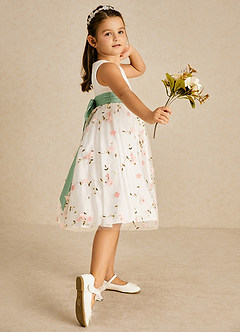 Azazie Pollie Flower Girl Dresses Blushing Pink Dusty Sage A-Line Bow Tulle Dress image3