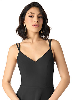 Azazie Janine Vestidos de damas de honor Vestido de Negro de Gasa de Corte en A con Cuello en V image3