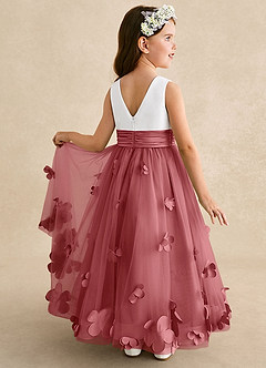 Azazie Vi 플라워 걸 드레스 A라인 소매 없는 얇실버 명주 그물 발목 길이 드레스 image1