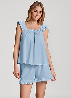 front Ruffled Sleeveless Cotton Pajama Set