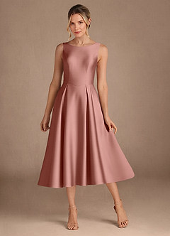 Azazie Fulton Mère de la mariée Robes Robe Trapèze en Satin extensible Plissée Rosette image1