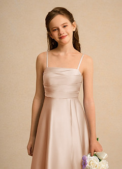 Azazie Pebbles Girl Flower Girl Dresses English Rose A-Line Pleated Matte Satin Dress image4