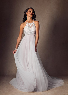 Azazie Odell Wedding Dresses Lavender Mist A-Line Halter Sequins Tulle Dress image4
