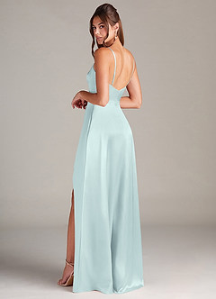 Azazie Sarella Bridesmaid Dresses Mist A-Line Pleated Stretch Satin Dress image4