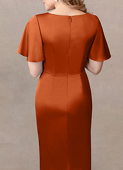 Azazie Everlyn Mother of the Bride Dresses Burnt Orange Sheath Pleated Stretch Satin Dress image5