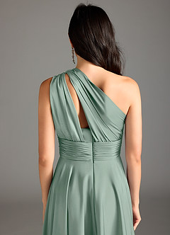 Azazie Charlize Robes de demoiselle d'honneur Robe Trapèze en Satin extensible Asymétrique Agave image8