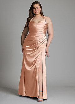 Azazie Destiny Vestidos de damas de honor Vestido Oro Rosa de Satén Elástico de Corte Sirena con Escote corazón image8