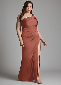 Azazie Wynter Bridesmaid Dresses Auburn Sheath One Shoulder Stretch Satin Dress image10