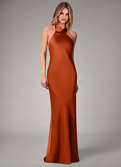 Azazie Velli Robes de demoiselle d'honneur Robe Sirène en Satin extensible Paprika image4
