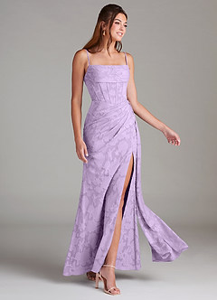 Azazie Denisa Bridesmaid Dresses Lilac Sheath Pleated Floral Burnout Dress image4