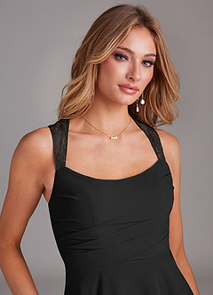 Azazie Vina Brautjungfernkleider A-Linie Spitze Chiffon Kleid Schwarz image6