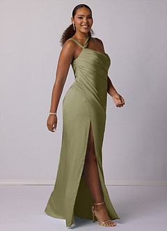 Barbie ♥ Azazie Bridesmaid Dresses Pistachio Mermaid One Shoulder Stretch Satin Dress image9